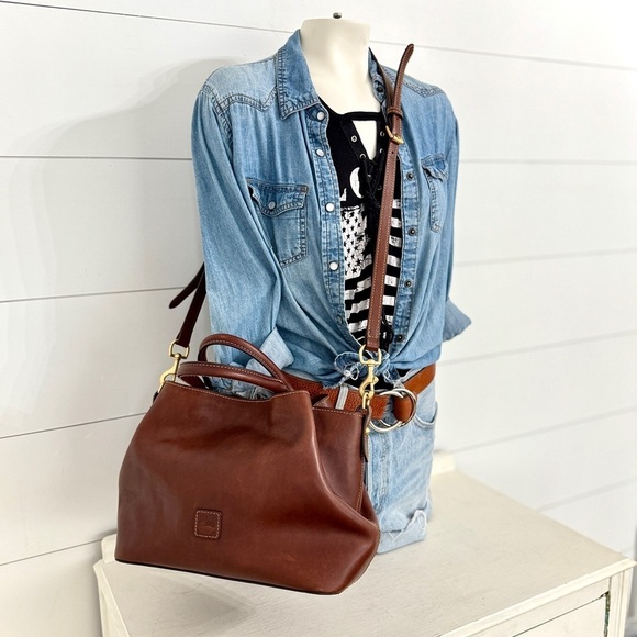 Dooney & Bourke Chestnut Florentine Leather Barlow Satchel Crossbody Handbag - Picture 3 of 16